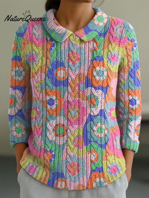 Women's Flowers Casual Peter Pan Collar 3/4 Sleeve Sweater