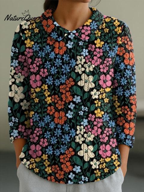 Women's Flowers Casual Peter Pan Collar 3/4 Sleeve Sweater