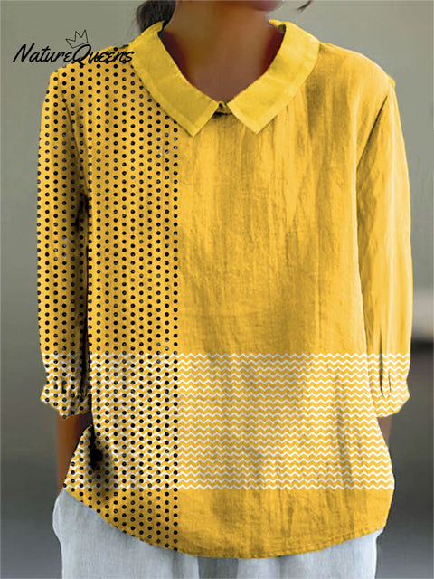 Women's Geometry Colors Abstract Art Print Casual Cotton And Linen 3/4 Sleeve Shirt