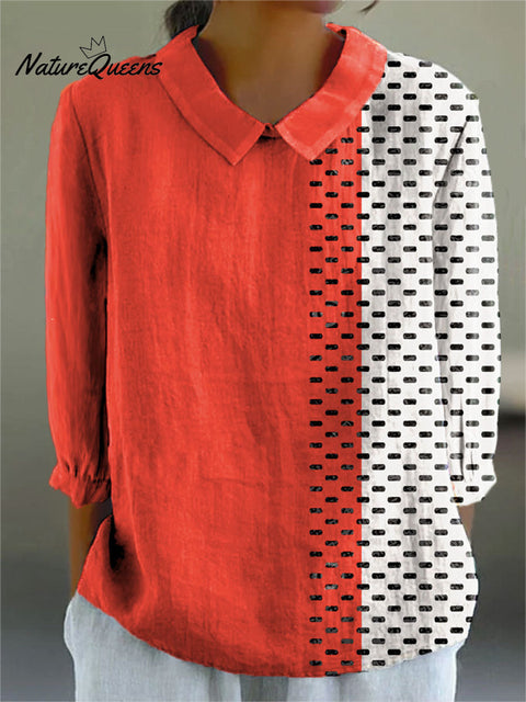 Women's Geometry Colors Abstract Art Print Casual Cotton And Linen 3/4 Sleeve Shirt