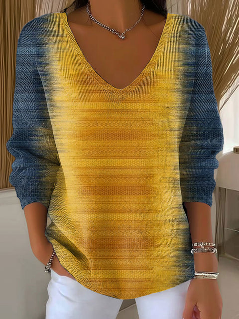 Women's Autumn Gradient Striped Casual Pullover Sweater