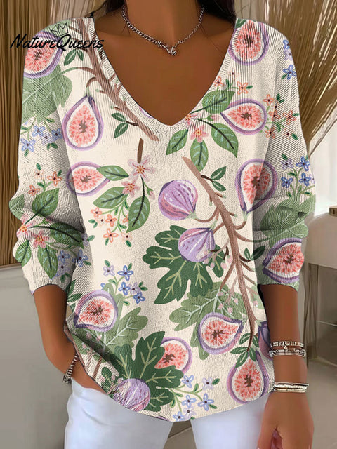 Women's Simple Fruit Flowers Casual Pullover Sweater