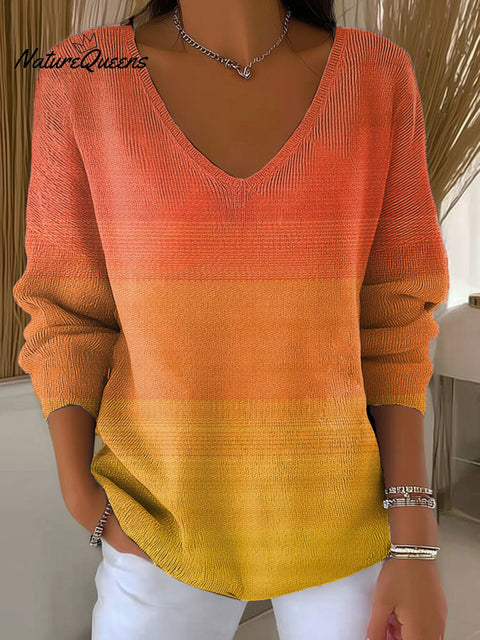 Women's Autumn Gradient Striped Casual Pullover Sweater