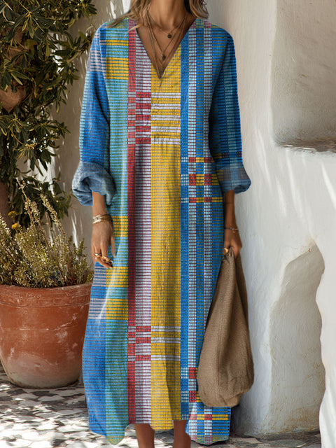 Women's Blue Geometric Color Splicing Art Print Dress