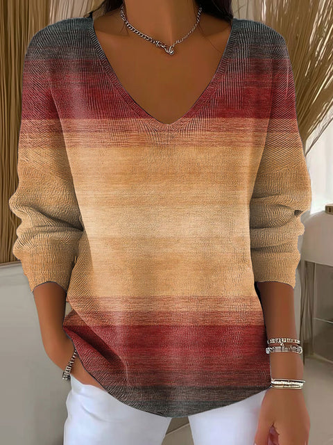 Women's Autumn Gradient Striped Casual Pullover Sweater
