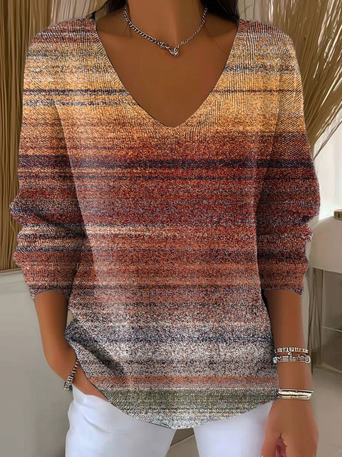 Women's Autumn Gradient Striped Casual Pullover Sweater