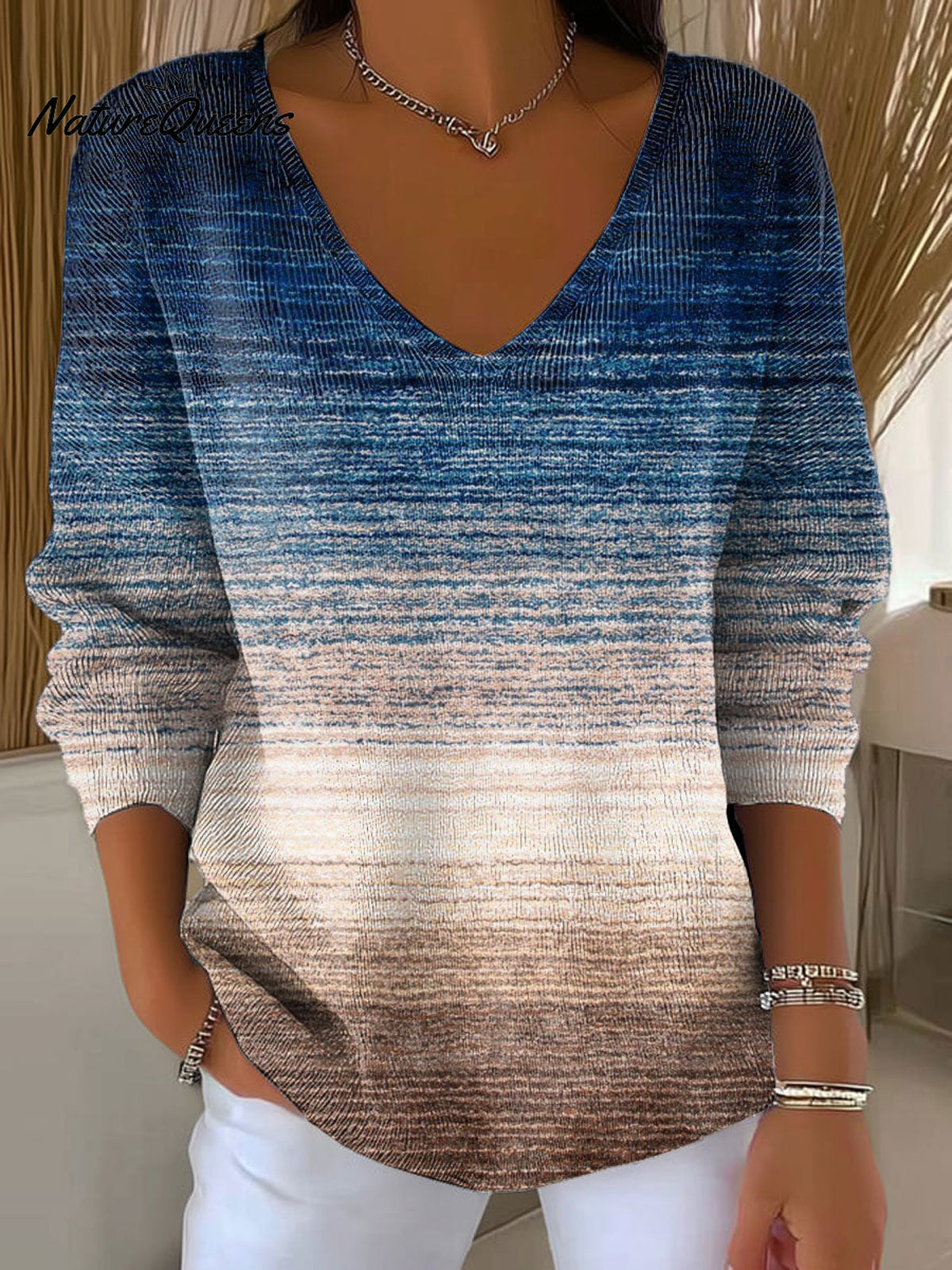 Women's Gradient Striped Casual Pullover Sweater