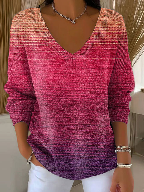 Women's Gradient Striped Casual Pullover Sweater