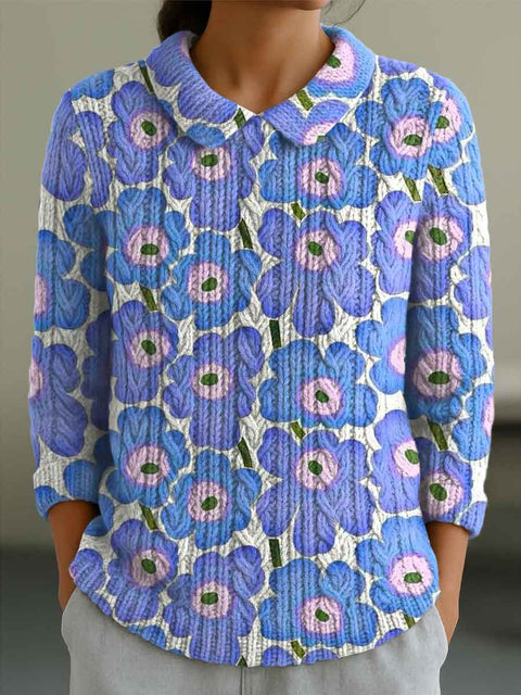 Women's Floral Flowers Casual Print Peter Pan Collar 3/4 Sleeve Sweater