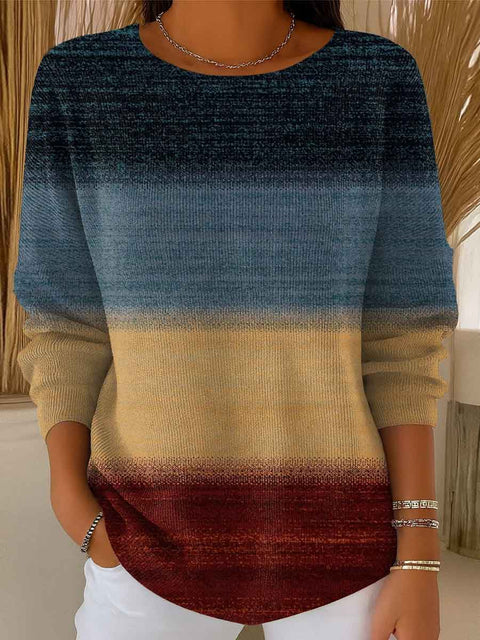 Women's Gradient Striped Casual Pullover Sweater