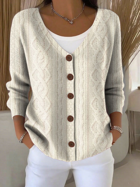 Printing Pattern Print Buttoned V-neck Cardigan Sweater