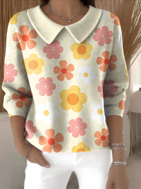 Women's Floral Flowers Casual Print Peter Pan Collar 3/4 Sleeve Sweater