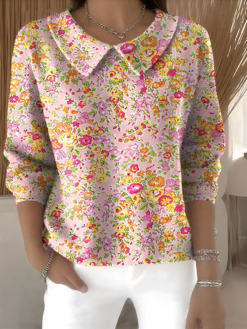 Women's Floral Flowers Casual Print Peter Pan Collar 3/4 Sleeve Sweater