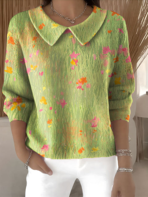 Women's Floral Flowers Casual Print Peter Pan Collar 3/4 Sleeve Sweater