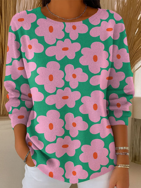 Women's Flowers Geometric Colors Casual Pullover Sweater