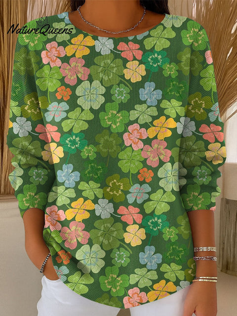 Women's Flowers Four Leaf Clover Geometric Colors Casual Pullover Sweater