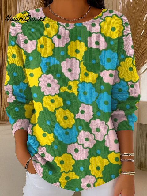Women's Flowers Geometric Colors Casual Pullover Sweater