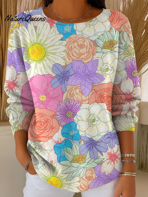 Women's Flowers Geometric Colors Casual Pullover Sweater