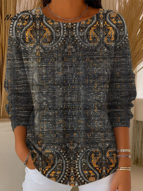 Women's Retro Pattern Casual Pullover Sweater