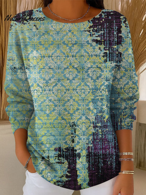 Women's Retro Pattern Casual Pullover Sweater