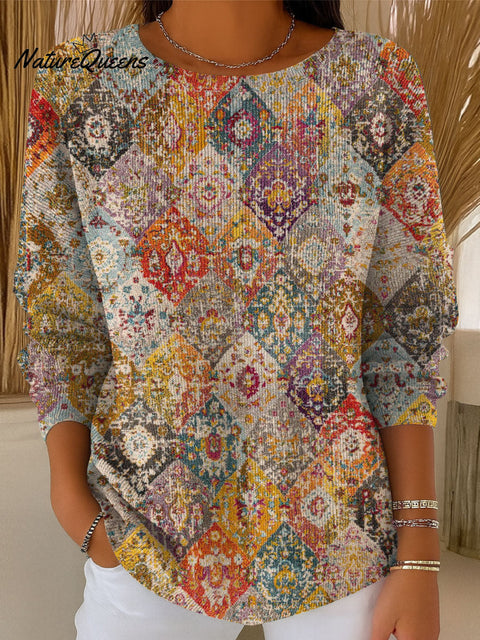 Women's Retro Pattern Casual Pullover Sweater