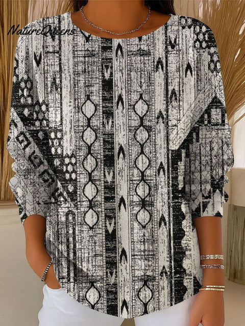 Women's Retro Pattern Casual Pullover Sweater