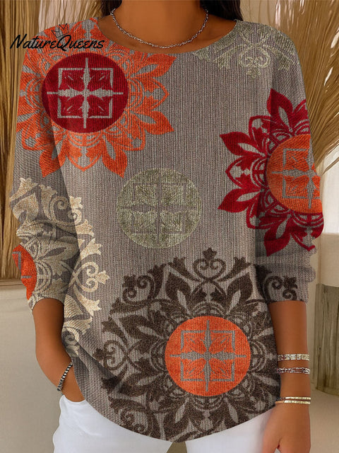 Women's Retro Pattern Casual Pullover Sweater