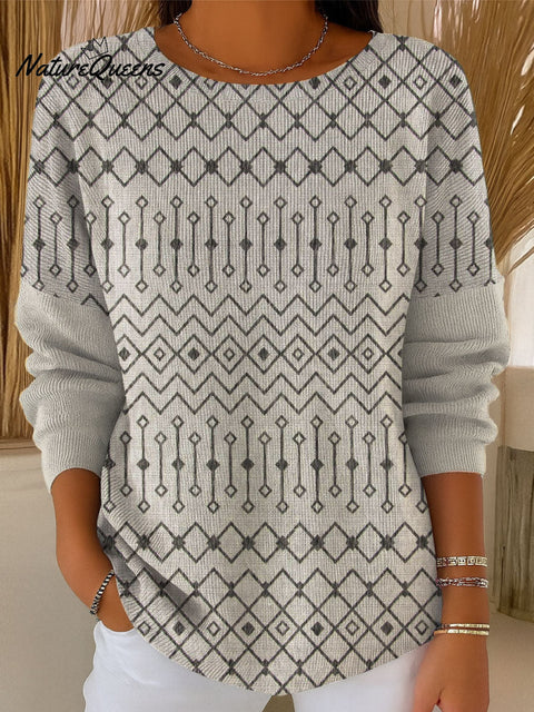 Women's Retro Pattern Casual Pullover Sweater