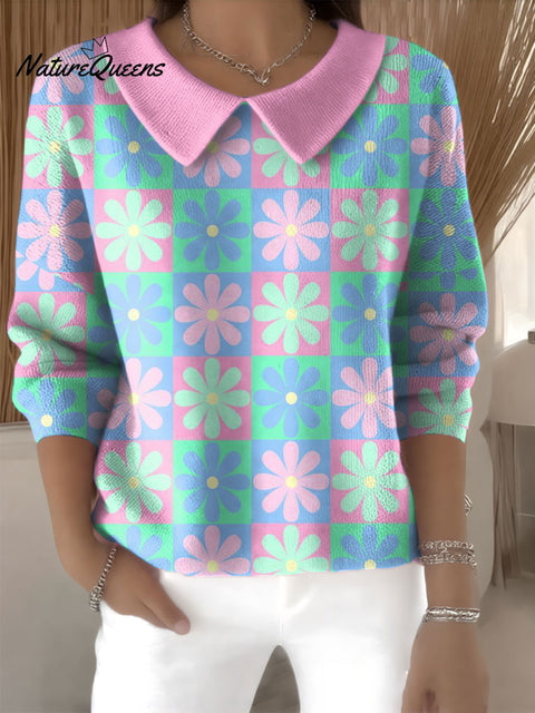 Women's Floral Flowers Casual Print Peter Pan Collar 3/4 Sleeve Sweater