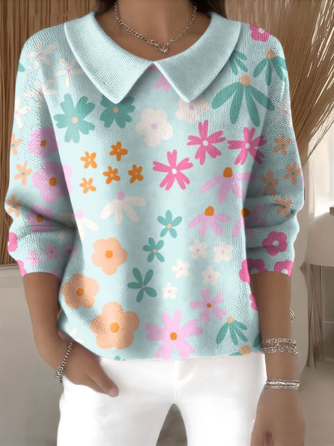 Women's Floral Flowers Casual Print Peter Pan Collar 3/4 Sleeve Sweater