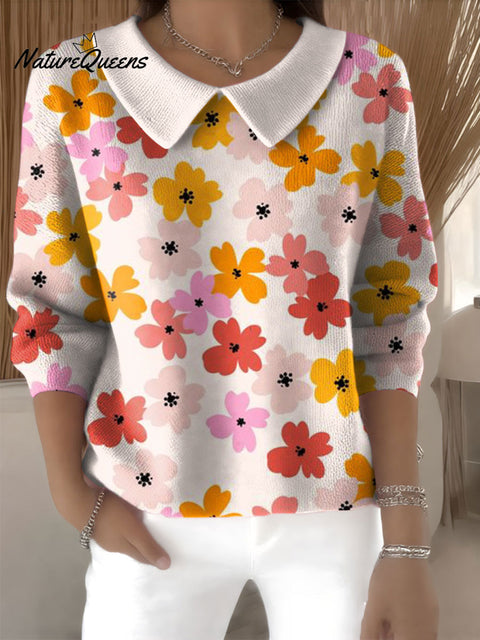 Women's Floral Flowers Casual Print Peter Pan Collar 3/4 Sleeve Sweater