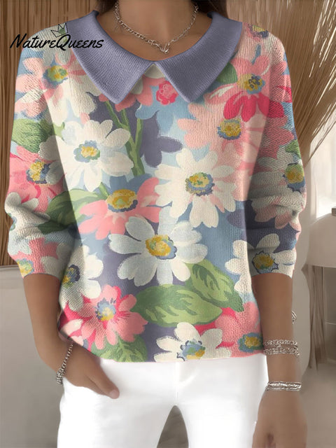 Women's Floral Flowers Casual Print Peter Pan Collar 3/4 Sleeve Sweater