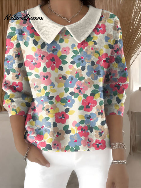 Women's Floral Flowers Casual Print Peter Pan Collar 3/4 Sleeve Sweater