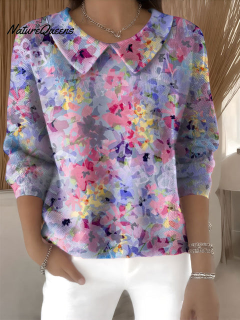 Women's Floral Flowers Casual Print Peter Pan Collar 3/4 Sleeve Sweater