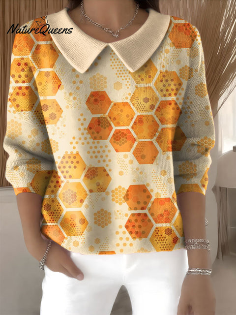 Women's Halloween Plaid Pattern Art Casual Print Peter Pan Collar 3/4 Sleeve Sweater