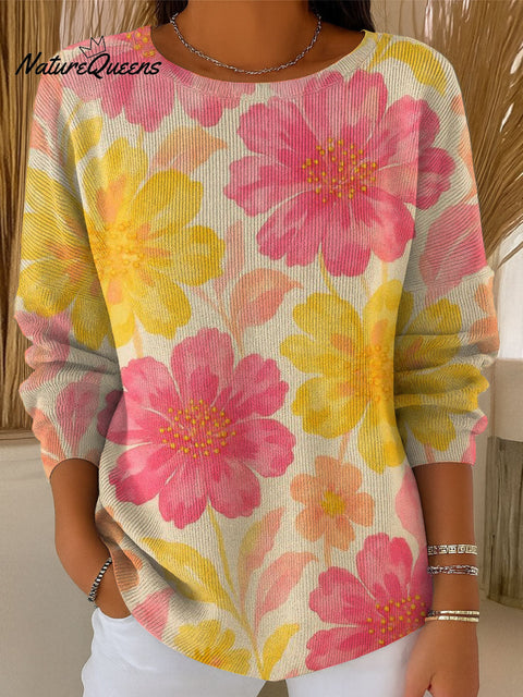 Women's Flowers Colors Casual Pullover Sweater