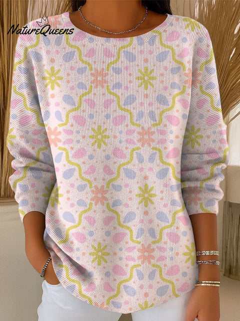 Women's Flowers Colors Casual Pullover Sweater
