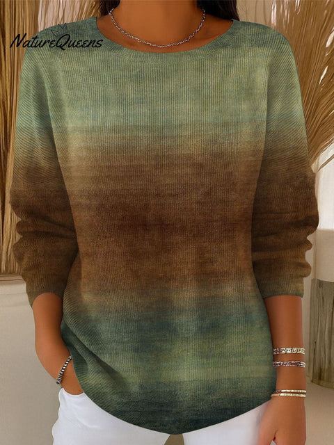 Women's Retro Gradient Pattern Casual Pullover Sweater