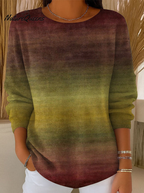 Women's Retro Gradient Pattern Casual Pullover Sweater