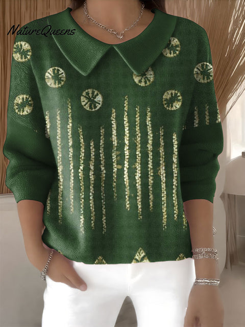 Women's Ethnic Pattern Print Casual Print Peter Pan Collar 3/4 Sleeve Sweater