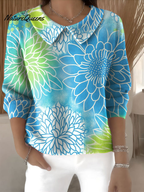 Women's Flowers Pattern Print Casual Print Peter Pan Collar 3/4 Sleeve Sweater