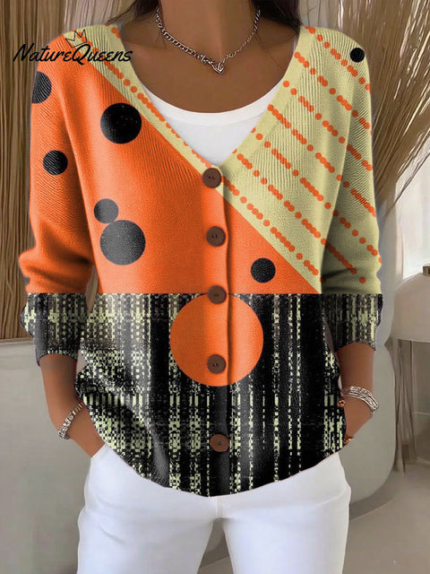 Gradient Colors Print Buttoned V-neck Cardigan Sweater