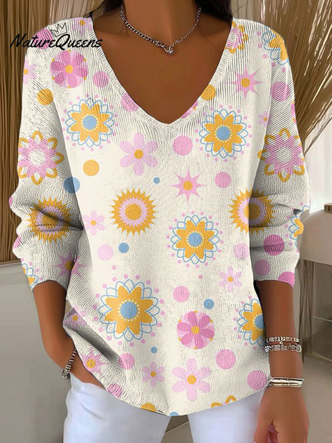 Women's Geometric Pattern Casual Print Pullover Sweater