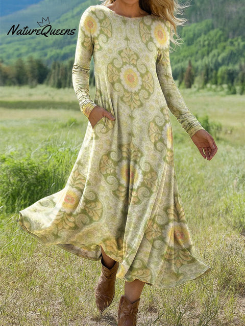Women's Flowers Art Print Long-sleeved Dress