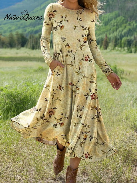 Women's Flowers Floral Art Print Long-sleeved Dress