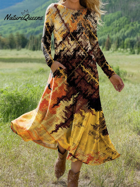 Women's Abstract Pattern Colors Art Print Long-sleeved Dress