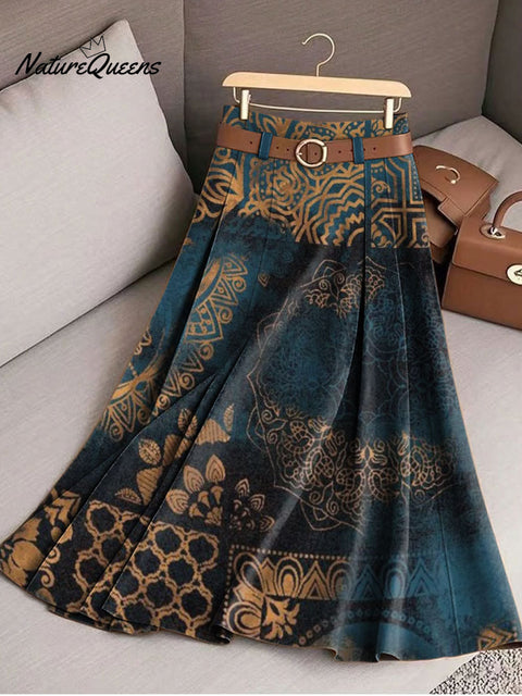 Women's Retro Pattern Casual Print Cotton Skirt