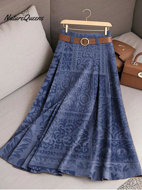 Women's Retro Stripe Pattern Casual Print Cotton Skirt