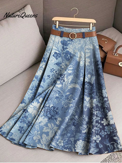 Women's Retro Flowers Pattern Casual Print Cotton Skirt