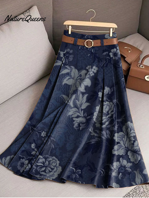 Women's Retro Flowers Pattern Casual Print Cotton Skirt